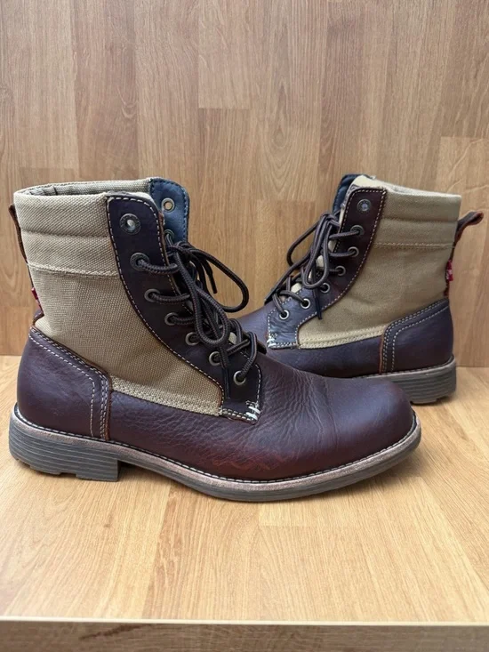 Levi’s Brown Leather Canvas Lace Up Boots Mens 9.5 Rugged Casual