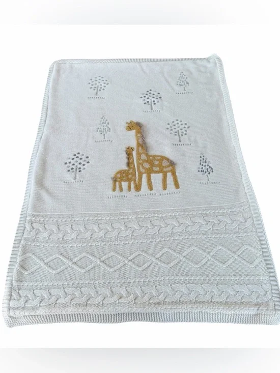 Pottery Barn Kids Giraffe Recycled Heirloom Cable Knit Baby Blanket 28x41 GUC