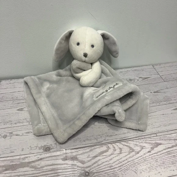 Blankets & Beyond Bunny Rabbit Lovey Security Blanket Grey White Plush CA40499