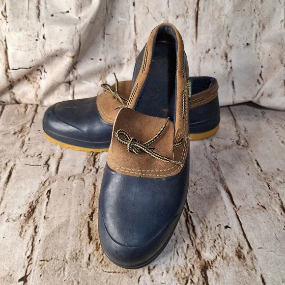 Kamik Mens Duck Shoes Size 12 Navy Blue Brown Suede Rubber Slip On Loafers‎