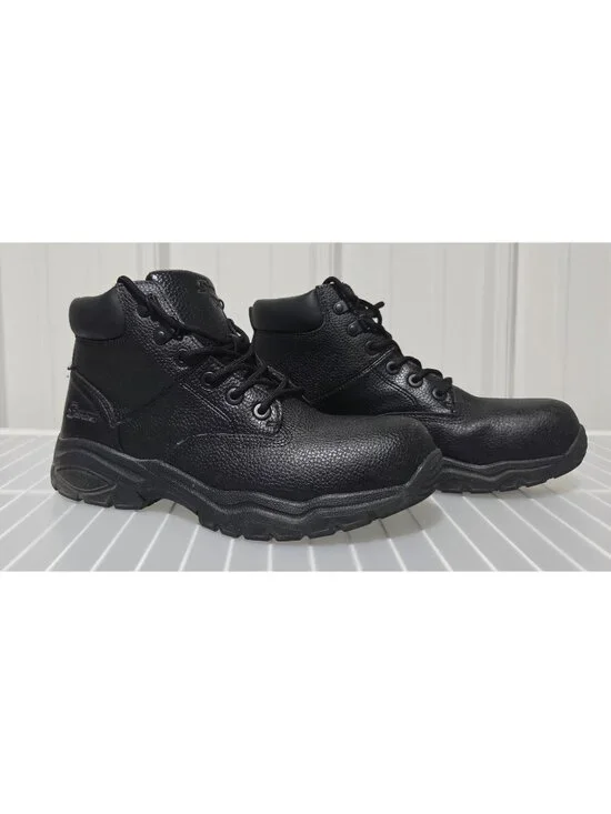 Skechers Work Elton Leather Blend Black Steel Toed Laced Boots -- Men's Size 9.5