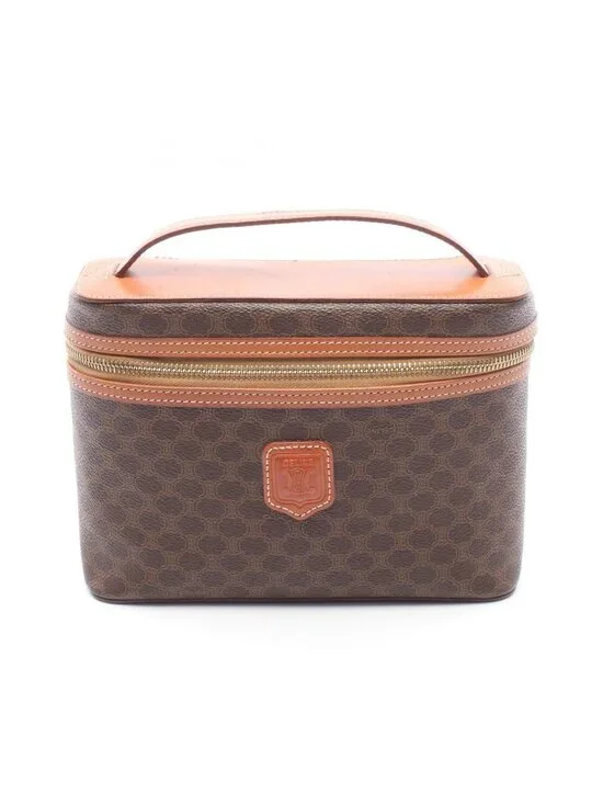 Celine Handbag Macadam Brown Canvas Leather Vanity