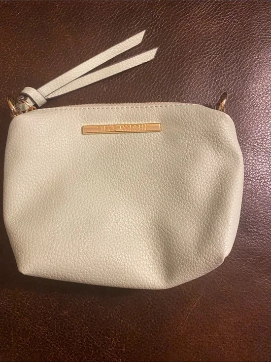 Steve Madden Ivory Pebbled Cosmetic Pouch with Wristlet