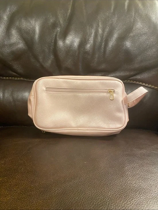 Classic Lightweight Pink Cosmetic Pouch with Gold Trim