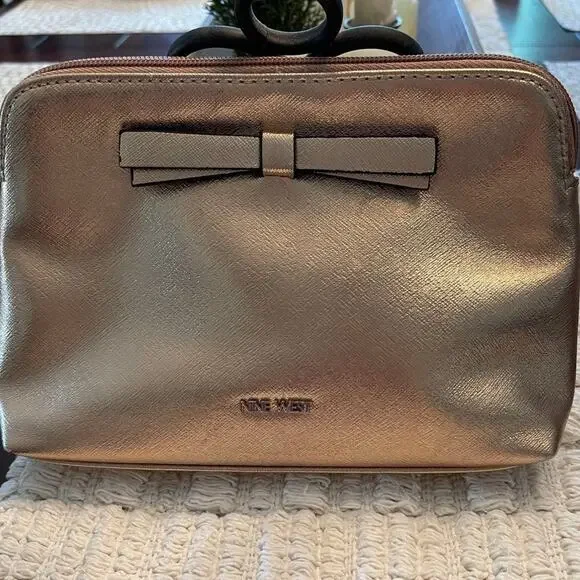 Nine West rose gold metallic cosmetic pouch