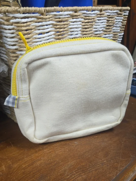 Cream Canvas Zip Pouch with Yellow Accent