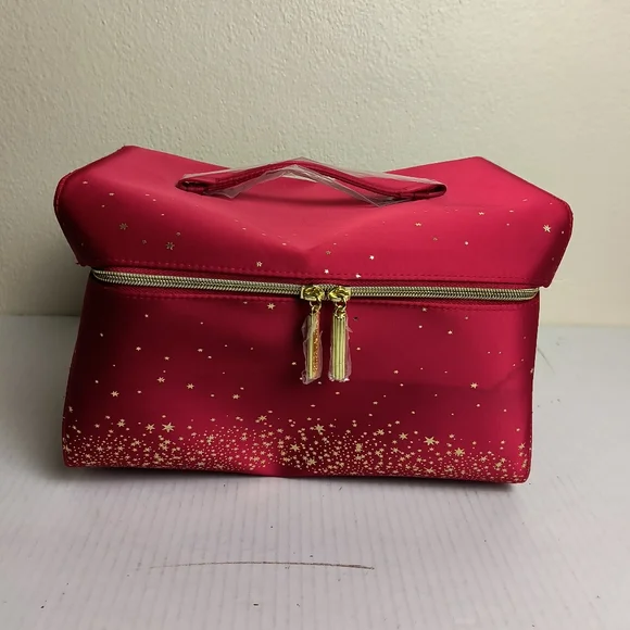 Estee Lauder Holiday Train Case Red Starry Cosmetic Bag Nylon 11