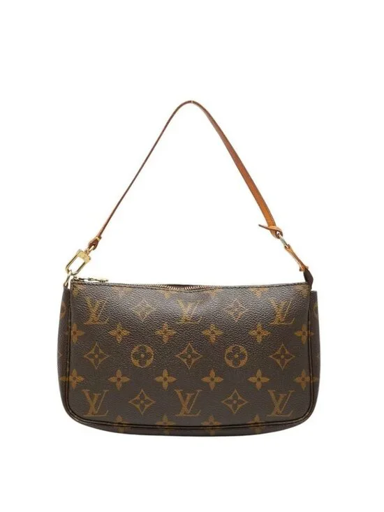 Louis Vuitton Monogram Pochette Handbag Pouch Brown Leather