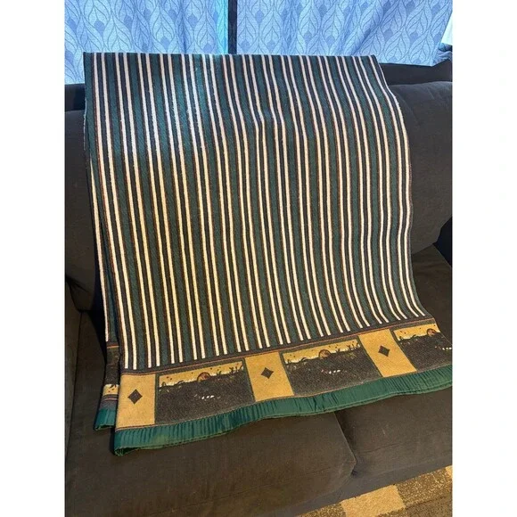 Acrylic striped blanket vintage mallard duck hunting twin satin binding