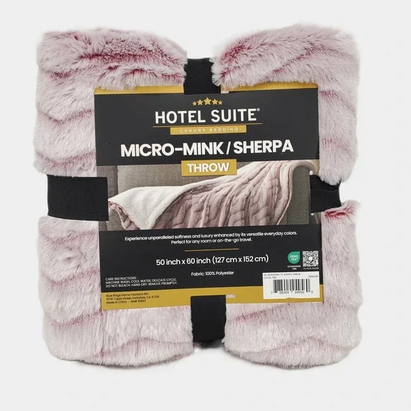 Hotel Suite Luxury Micro Mink Sherpa Throw Blanket Red White 50x60 Cozy Soft New