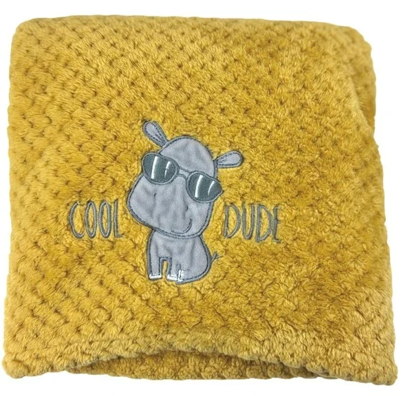 Little Joy Baby‎ Golden Yellow Cool Dude Hippo Blanket Textured 30x40 Lovey Soft
