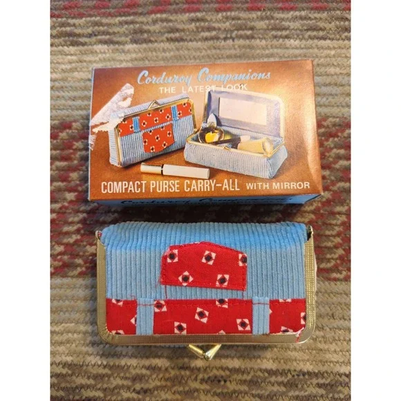 Nee NOS Vintage‎ Corduroy Companions Compact Purse Carryall With Mirror Novelty