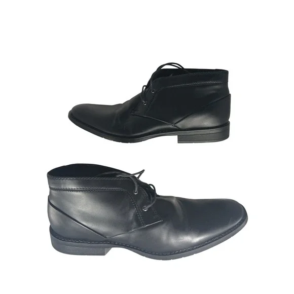 Calvin Klein Warden Chukka Boots 9.5 Black Faux Leather Dress Ankle Shoes Men