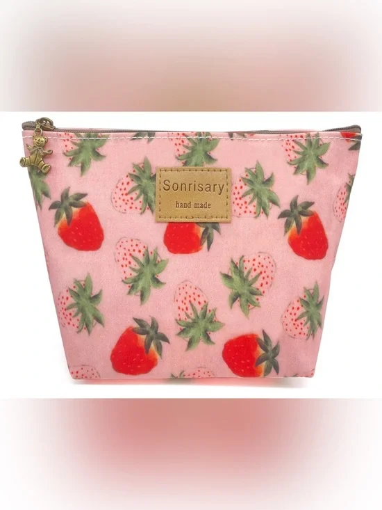 Strawberry Print Pink Cosmetic Pouch nwot