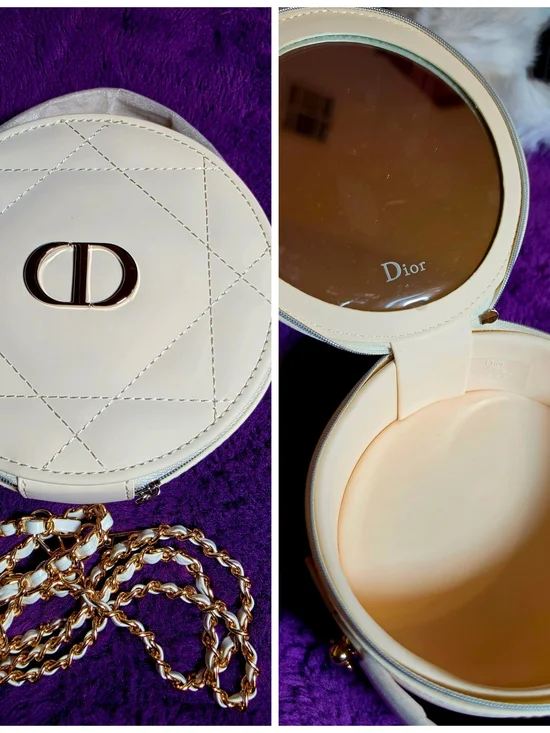 Round Cannage Mirror Crossbody in Cream with Gold Hardware(GWP BAG)