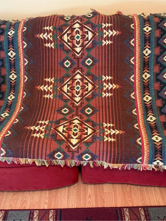 Vintage Goodwin Weavers Southwestern Geometric Woven Throw Blanket
