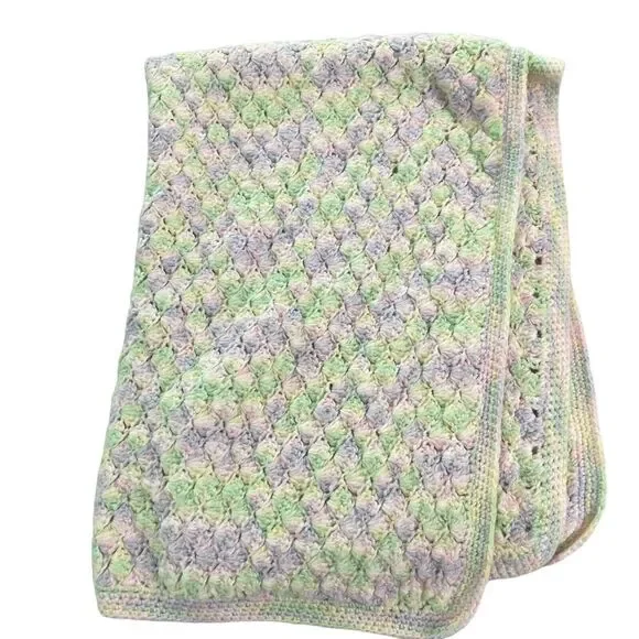 Vintage Crochet Pastel Multicolor Blanket Acrylic Throw Knit Crib Throw‎ Decor