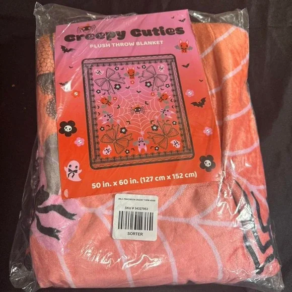Pink and orange spider web Halloween throw blanket 50