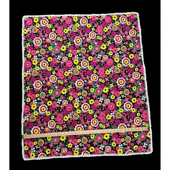 Handmade VTG Style Baby Girl Blanket Pink Floral Crochet Boho 70s Gift Receiving