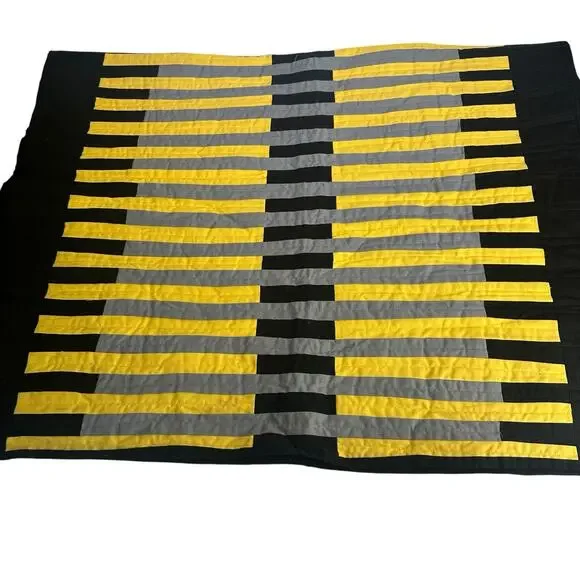 black yellow gray throw striped quilt blanket