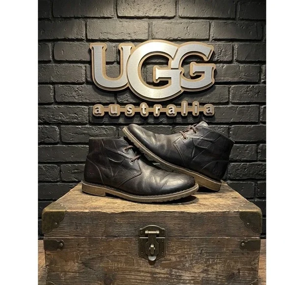 🔥UGG Australia 🤑Leighton Mens Dark Brown Leather Chukka‎ Desert Boots Size 11