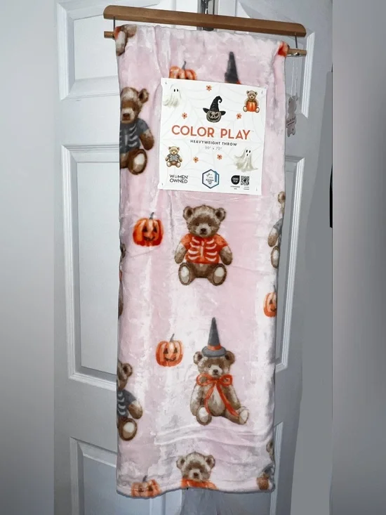 NEW Pink Teddy Bear Halloween Plush Throw