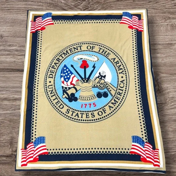 US Army Fleece Throw Blanket Double Sided Military Seal‎ Tank Helicopter 46x58