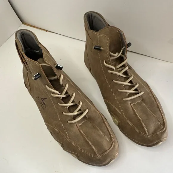 Salkin Men's Brown Lace-Up Ankle Chukka Boots Solid Logo Accent