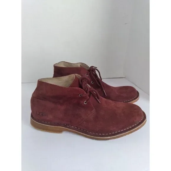 UGG‎ Australia Leighton Burgundy Suede Chukka Desert Boots Mens Wine Red