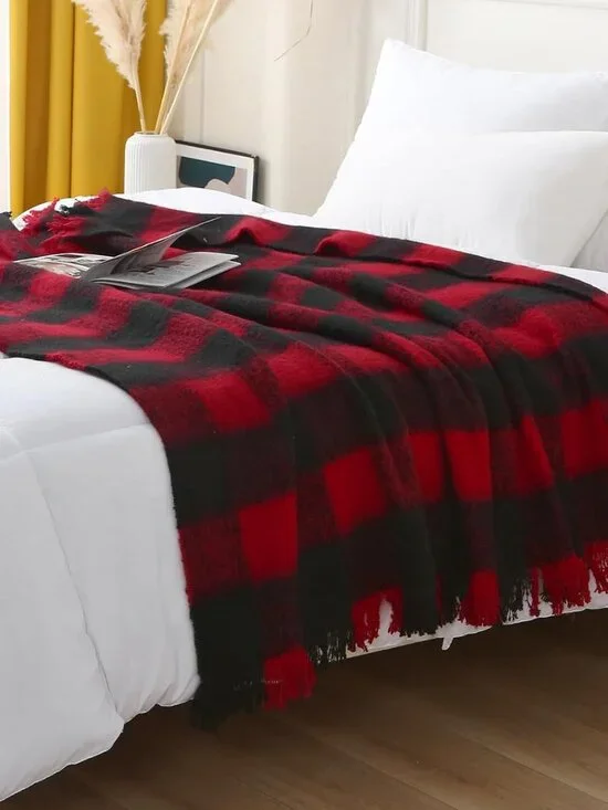 NEW ZonLi Red and Black Plaid Throw Blanket 50
