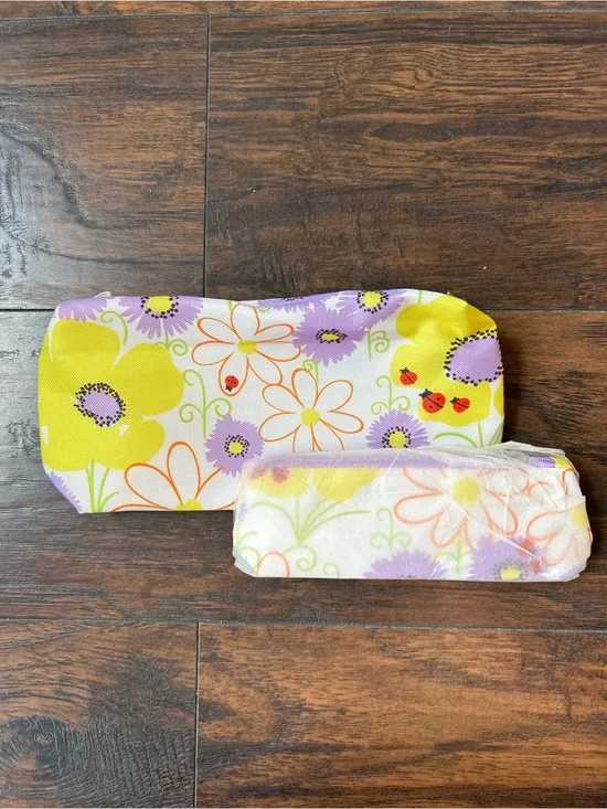 Clinique, Makeup Bag Set Floral Yellow & Purple Cosmetic Pouch Set