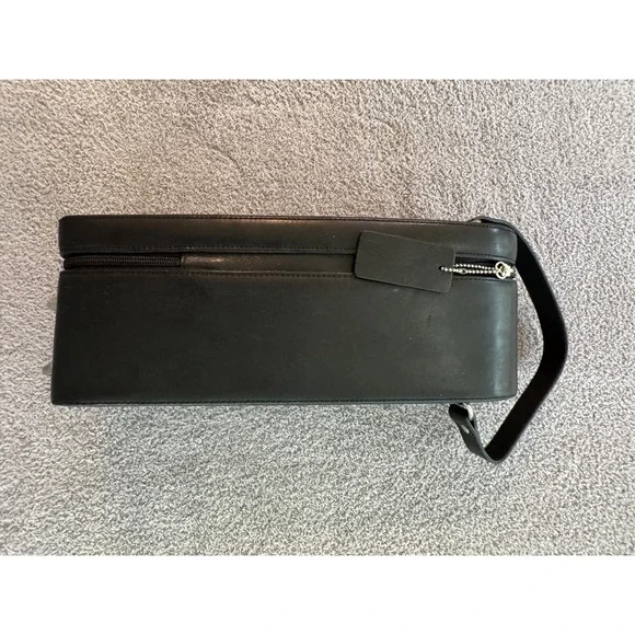 Genuine Leather Wine Bottle Travel Case Carrier Black w/ Strap | Padded Lining |