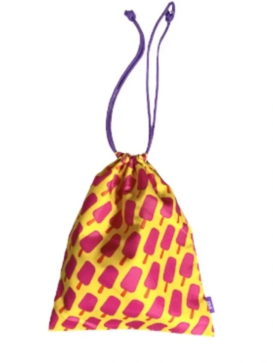 IPSY Glam Bag with Purple Drawstring Closure & Red Popsicle Print - 8 x 11” NWT