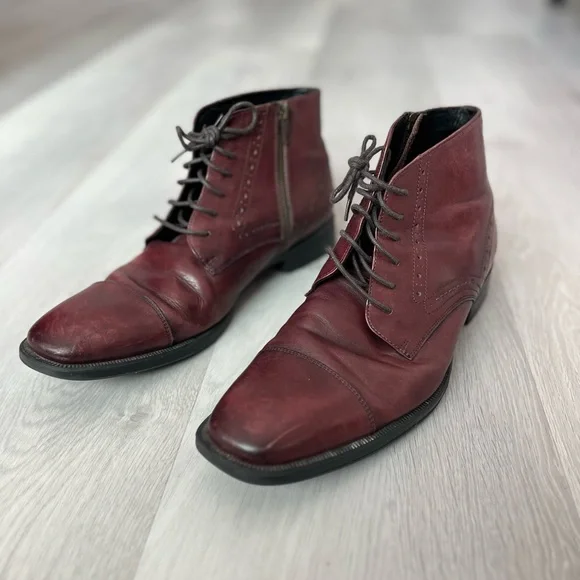 JOHNSTON & MURPHY MAHOGANY LEATHER ANKLE ZIP BOOTS MENS 10.5