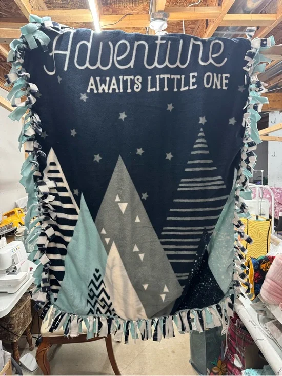 Adventure Awaits Little One Fleece Throw Blanket - Aqua, Gray & Black
