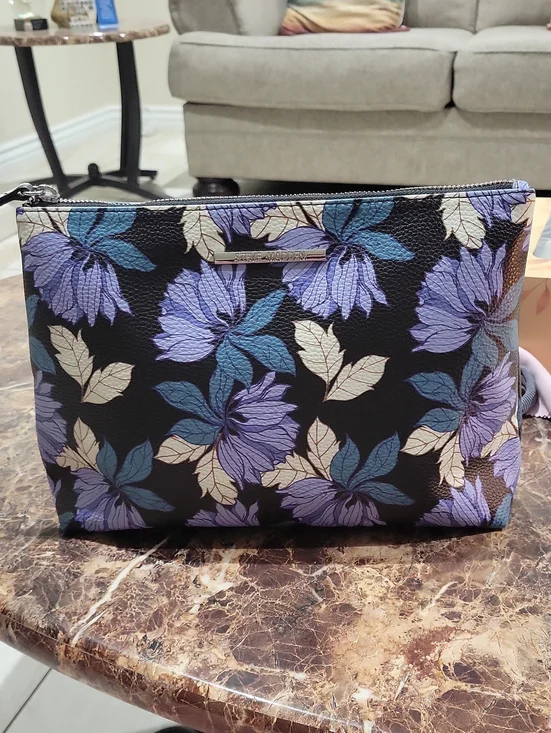 Steve Madden Floral Zip Cosmetic Pouch in Purple and Cream