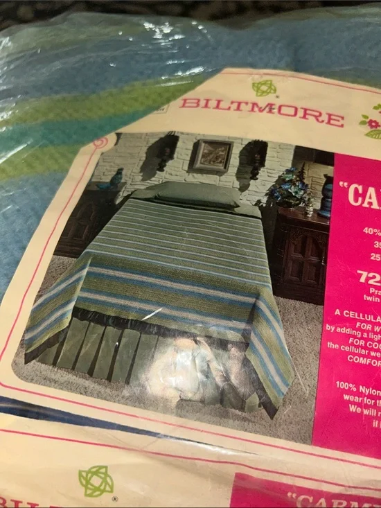 NWT Biltmore vintage thermal blanket in blue hues and yellow colors