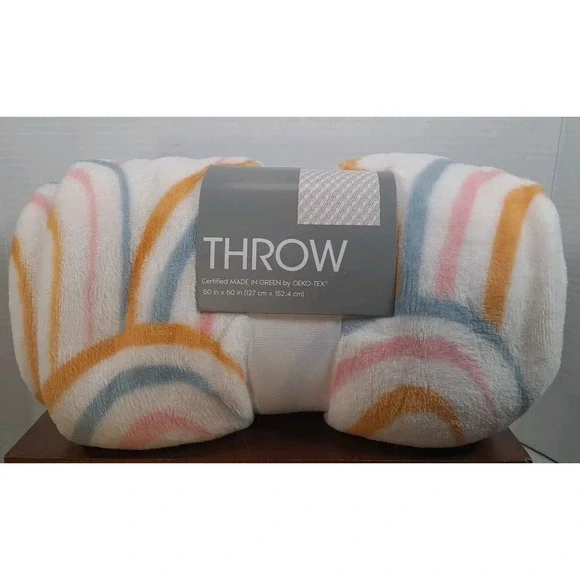 NWT Target Throw Blanket Rainbow‎ Stripe Soft Plush 50x60 Made In Green Oeko-Tex