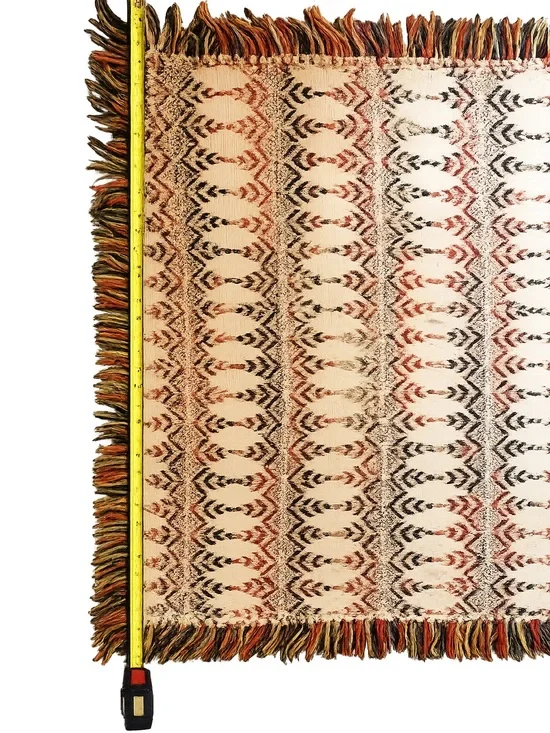 70s Embroidered Chevron Throw  Green, Orange, Gold Fringe Sofa Hanging Vintage
