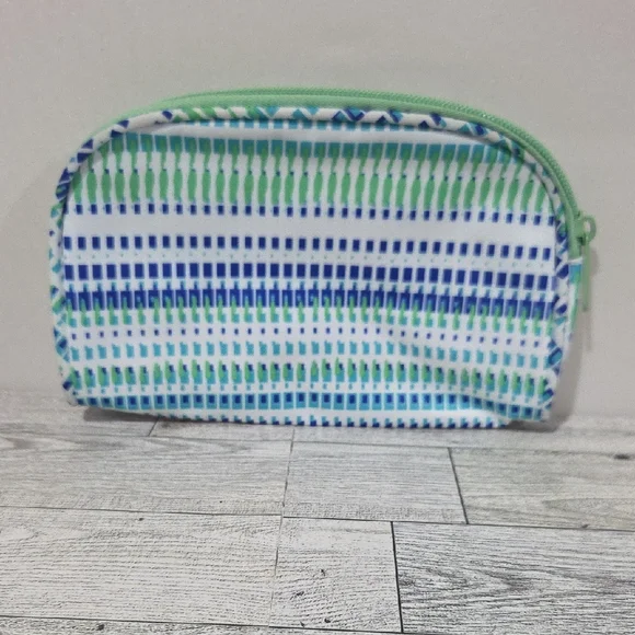 Striped Green and Blue Cosmetic Bag