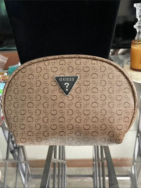 Guess Brown Monogram Cosmetic Pouch