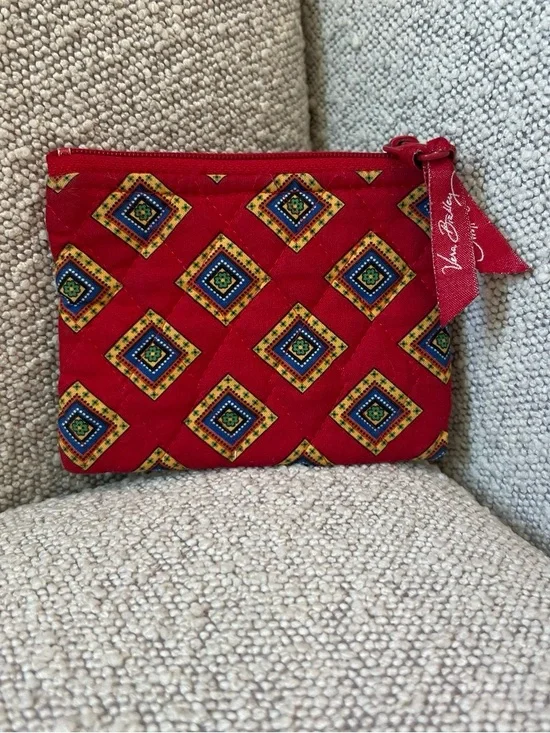 Vera Bradley Rare Retired Red Quilted Cosmetic Pouch with Diamond Print