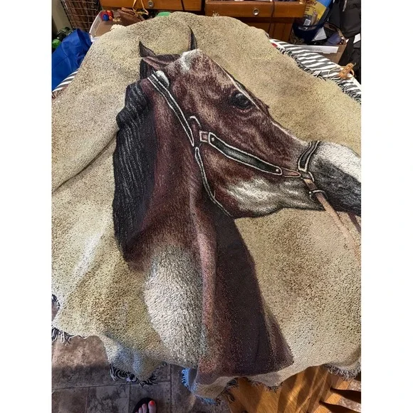Pure Country Weavers Horse Portrait Cotton Tapestry Throw Blanket Made in USA