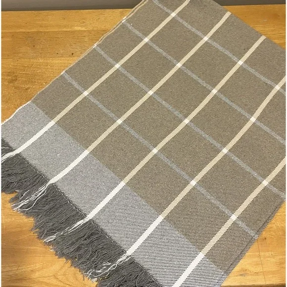 Woolsaur Wool Throw Gray‎ Tan Plaid 48x60