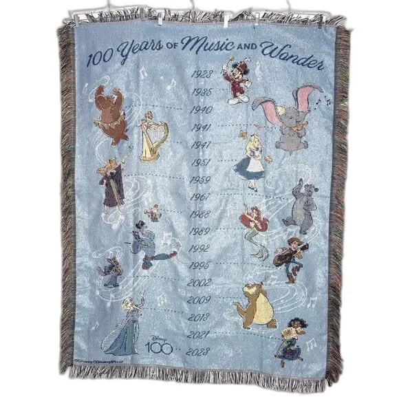 Disney 100 Years Metallic Woven Tapestry Throw Blanket 48