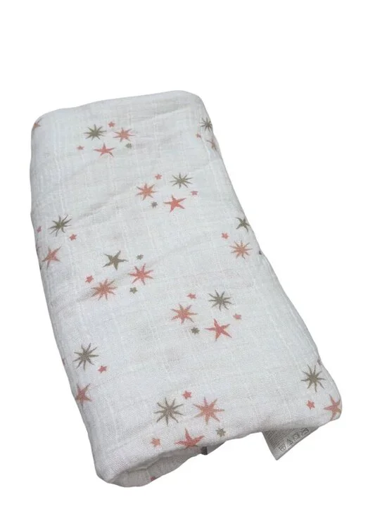 Aden + Anais Muslin Swaddle Blanket Stars Print White Coral Olive
