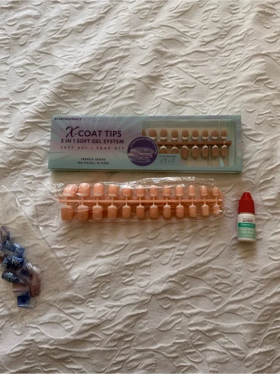 Assorted Full-Cover Glue-On Fake Nail Tips with glue