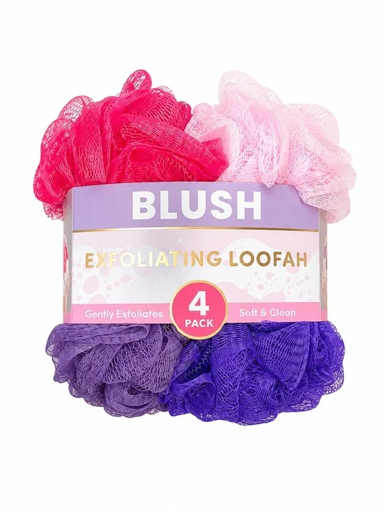 Blush 4-Pack Bath Exfoliating Loofahs in Hot Pink, Light Pink, Lavender, Purple