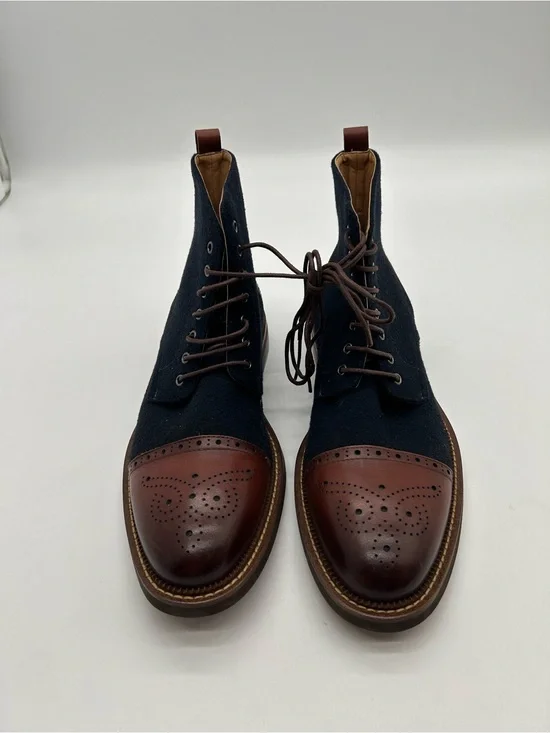 Men's Two-Tone Brogue Cap-Toe Boots - Navy and Brown