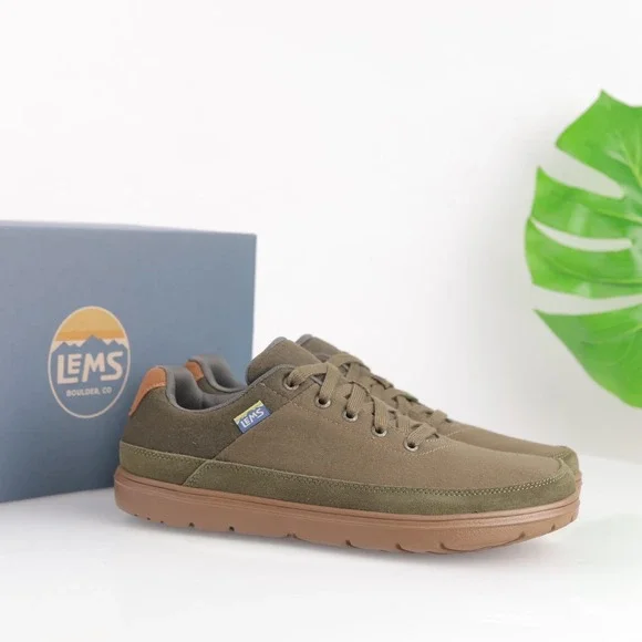 Lems Mens Chillum Barefoot Shoe Size 9.5 Olive Canvas Minimalist Lace Up Sneaker